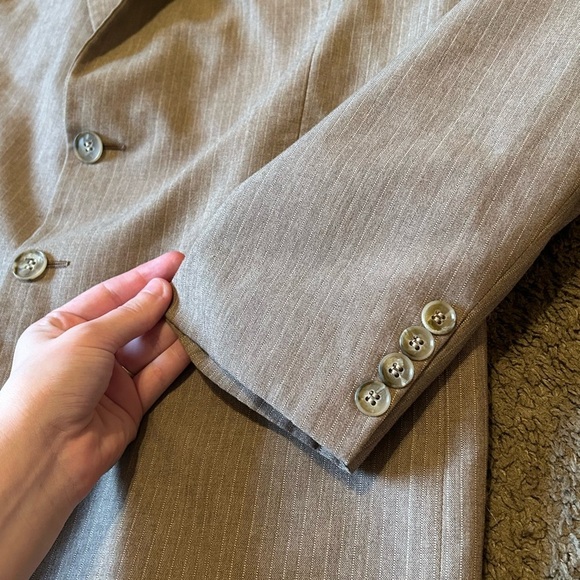 Vintage Yves Saint Laurent Men’s Button Front Tweed Suit Blazer Jacket Sz 42 Tan - Picture 6 of 15